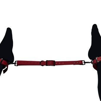 Kajdanki na nogi BDSM z łącznikiem. Regulowane, czerwone, do bondage.
