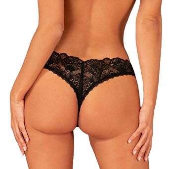 Koronkowe czarne otwarte stringi Donna XS/S od Obsessive.