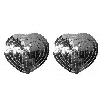 Nasutniki z cekinami serca, samoprzylepne. 2 sztuki. Burlesque Silver