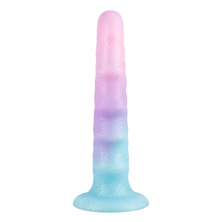Dildo silikonowe na przyssawce, miękkie z brokatem. Róg jednorożca.